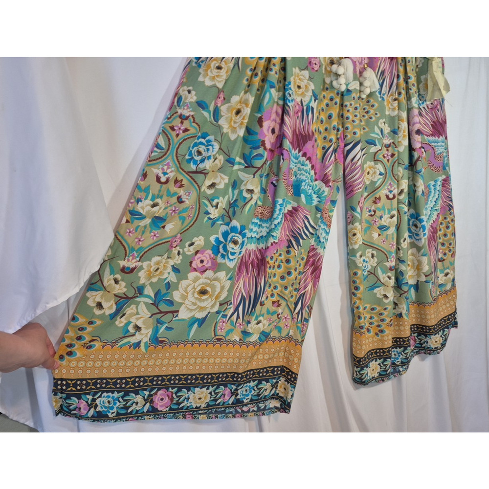 Aratta Silent Journey Wide Leg Pants Sage Green Bird Floral XL New w/Tag - Picture 8 of 15